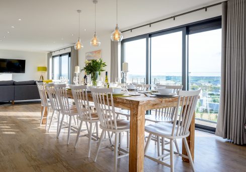 Interior designed open planing dining space at Panorama, Mawgan Porth